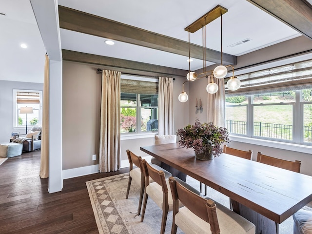 2025 Hornsby Dr, Franklin, TN 37064 - dining room featuring a healthy amount of sunlight, baseboards, dark wood-style floors, and beam ceiling