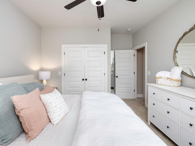 2025 Hornsby Dr, Franklin, TN 37064 - bedroom featuring a ceiling fan, a closet, and light colored carpet