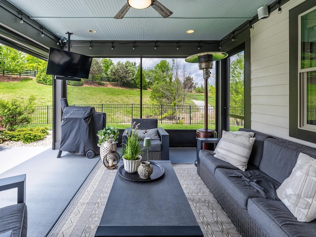 2025 Hornsby Dr, Franklin, TN 37064 - view of patio / terrace with an outdoor living space, a ceiling fan, fence, and grilling area