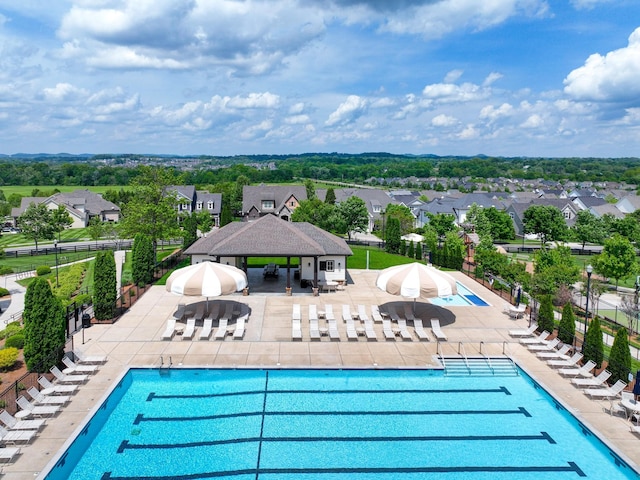 2025 Hornsby Dr, Franklin, TN 37064 - community pool featuring a patio, fence, and a residential view