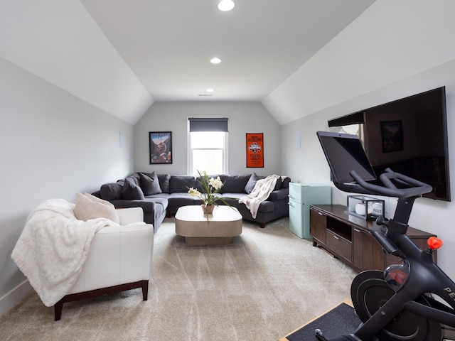 2025 Hornsby Dr, Franklin, TN 37064 - living room featuring recessed lighting, vaulted ceiling, and light carpet
