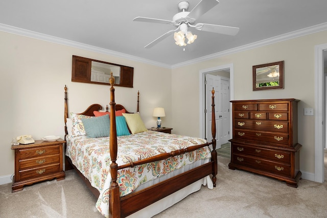 7237 River Run Dr, Chattanooga, TN 37416 - bedroom featuring baseboards, ornamental molding, light carpet, and ceiling fan