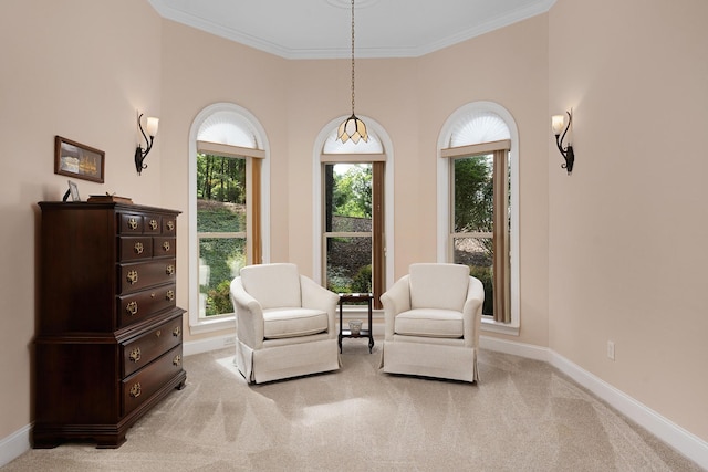 7237 River Run Dr, Chattanooga, TN 37416 - sitting room featuring baseboards, ornamental molding, and carpet flooring