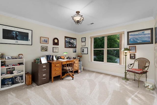 7237 River Run Dr, Chattanooga, TN 37416 - carpeted office featuring baseboards, ornamental molding, and visible vents