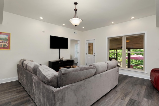 7237 River Run Dr, Chattanooga, TN 37416 - living room with baseboards, recessed lighting, and dark wood-type flooring