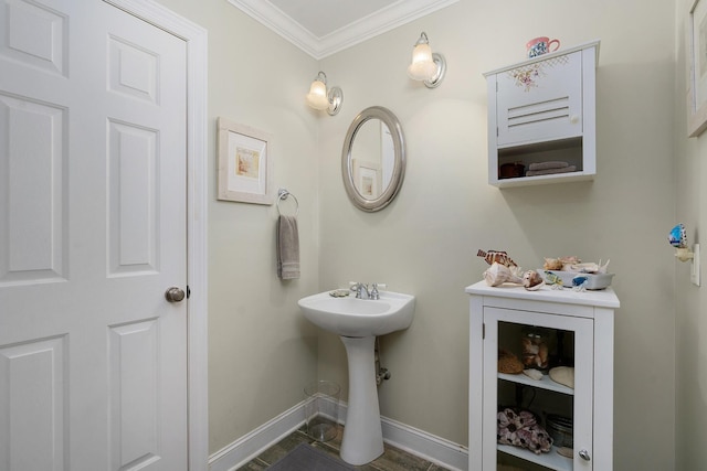 7237 River Run Dr, Chattanooga, TN 37416 - bathroom with crown molding, baseboards, and a sink