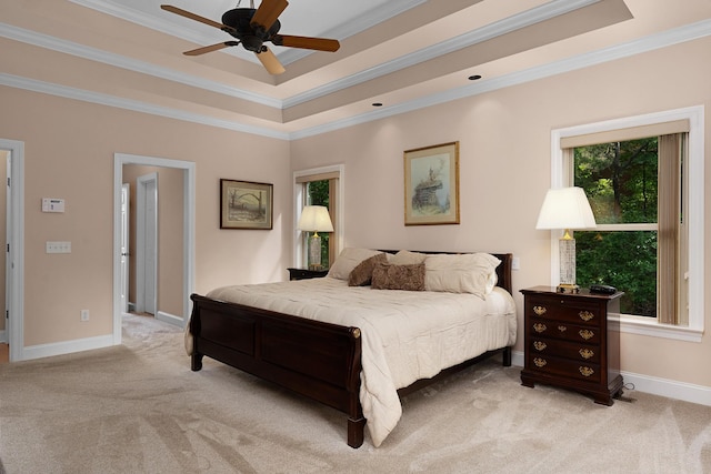 7237 River Run Dr, Chattanooga, TN 37416 - bedroom with light colored carpet, a raised ceiling, and crown molding