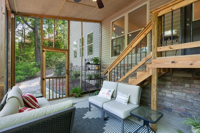 7237 River Run Dr, Chattanooga, TN 37416 - sunroom featuring ceiling fan and an outdoor living space