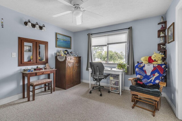 120 Tanasi Shr, Gallatin, TN 37066 - carpeted home office with baseboards, a textured ceiling, and ceiling fan