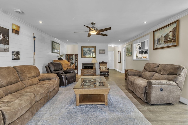120 Tanasi Shr, Gallatin, TN 37066 - living room with recessed lighting, ceiling fan, ornamental molding, and wood finished floors