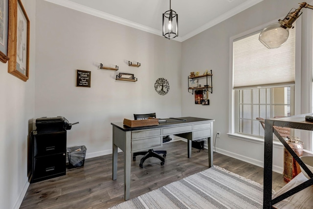 1235 Del Webb Blvd, Spring Hill, TN 37174 - office featuring baseboards, ornamental molding, and dark wood finished floors