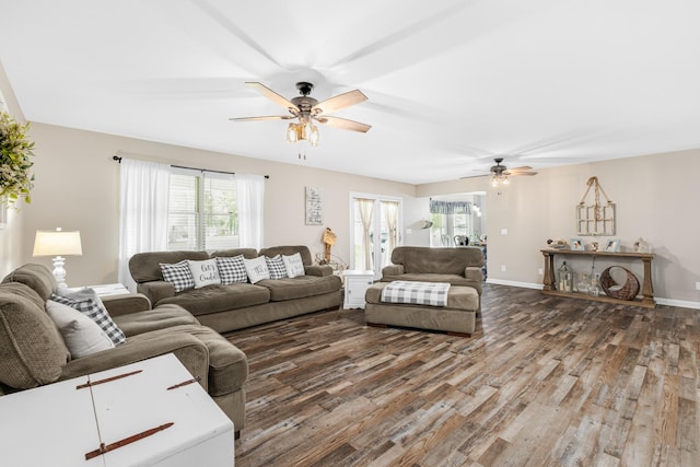 140 Keele Rd, Manchester, TN 37355 - living area featuring wood finished floors, a ceiling fan, healthy amount of natural light, and baseboards