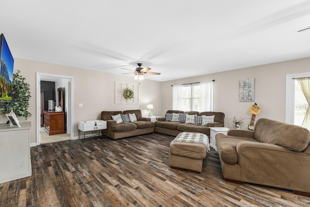 140 Keele Rd, Manchester, TN 37355 - living room featuring wood finished floors, plenty of natural light, and a ceiling fan