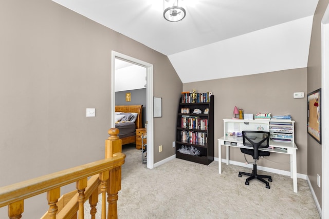 140 Keele Rd, Manchester, TN 37355 - office area with carpet flooring, vaulted ceiling, and baseboards