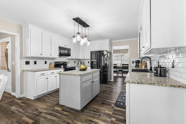140 Keele Rd, Manchester, TN 37355 - kitchen with black appliances, a sink, decorative backsplash, dark wood finished floors, and ornamental molding