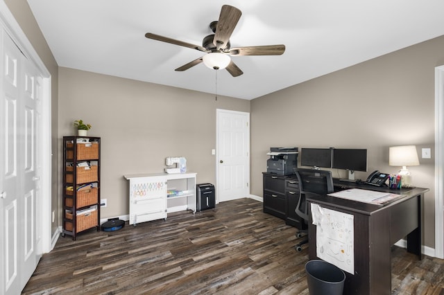 140 Keele Rd, Manchester, TN 37355 - office space with dark wood-type flooring, a ceiling fan, and baseboards