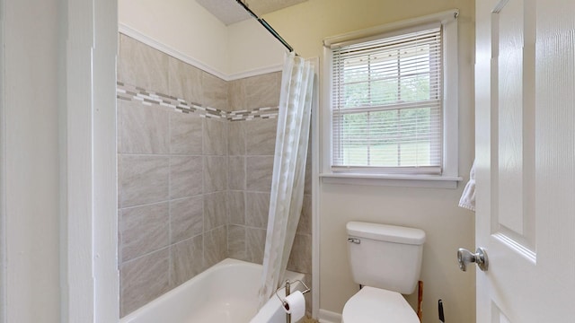 1213 Shackelford Dr, Mount Pleasant, TN 38474 - bathroom featuring toilet and shower / bath combination with curtain