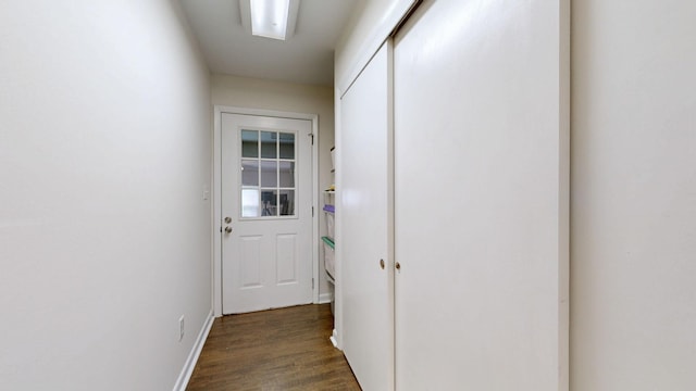 1213 Shackelford Dr, Mount Pleasant, TN 38474 - doorway to outside with baseboards and dark wood finished floors