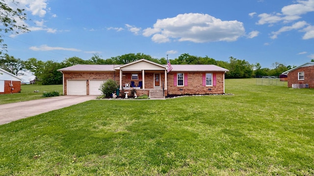 1213 Shackelford Dr, Mount Pleasant, TN 38474 - single story home featuring a porch, driveway, a garage, brick siding, and a front lawn