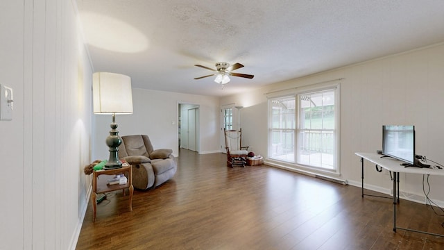 1213 Shackelford Dr, Mount Pleasant, TN 38474 - sitting room with baseboards, ceiling fan, a textured ceiling, and wood finished floors