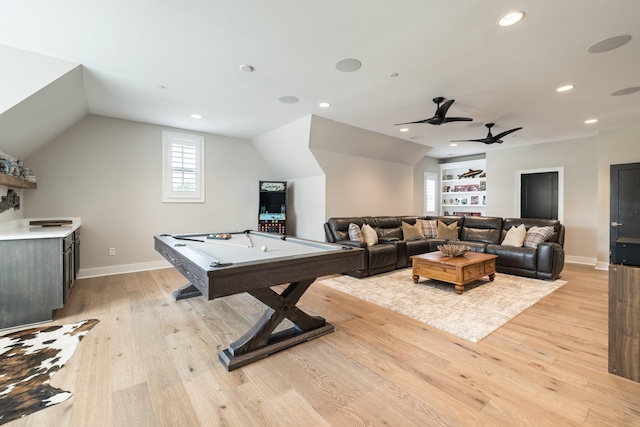 121 Dylan Woods Dr, Nolensville, TN 37135 - recreation room with lofted ceiling, light wood-style floors, baseboards, recessed lighting, and pool table
