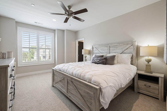 121 Dylan Woods Dr, Nolensville, TN 37135 - bedroom with ceiling fan, light colored carpet, recessed lighting, baseboards, and visible vents