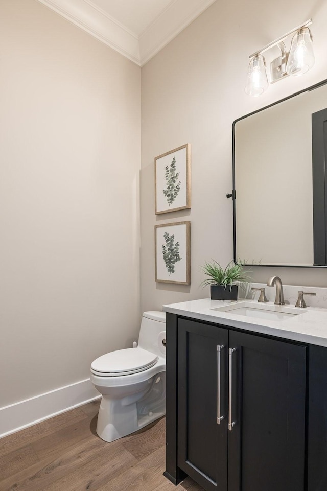 121 Dylan Woods Dr, Nolensville, TN 37135 - bathroom with crown molding, wood finished floors, vanity, baseboards, and toilet