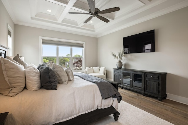 121 Dylan Woods Dr, Nolensville, TN 37135 - bedroom featuring recessed lighting, wood finished floors, beamed ceiling, ornamental molding, and coffered ceiling