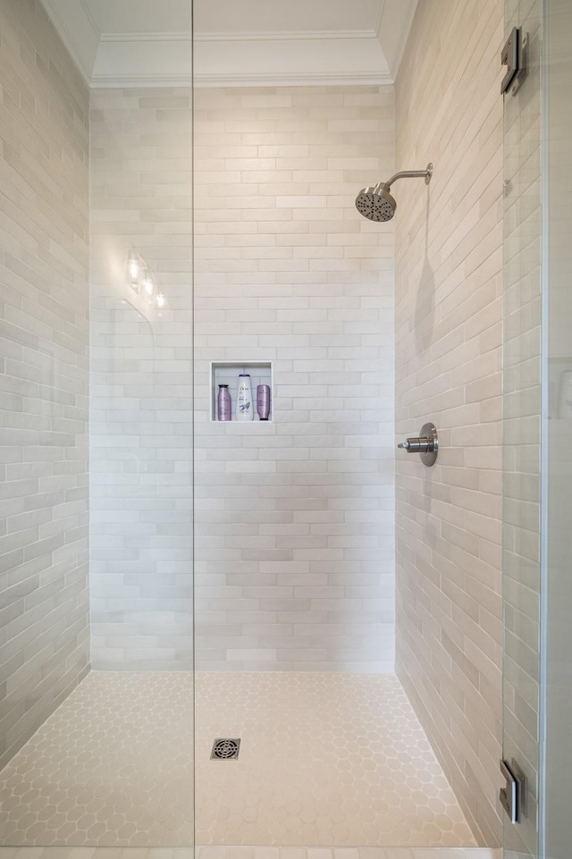 121 Dylan Woods Dr, Nolensville, TN 37135 - bathroom with ornamental molding and a stall shower