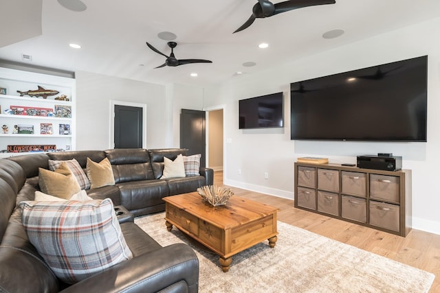 121 Dylan Woods Dr, Nolensville, TN 37135 - living area featuring recessed lighting, baseboards, ceiling fan, and light wood-type flooring