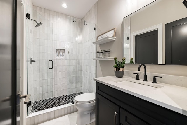 121 Dylan Woods Dr, Nolensville, TN 37135 - full bathroom featuring vanity, toilet, recessed lighting, tile patterned floors, and a shower stall