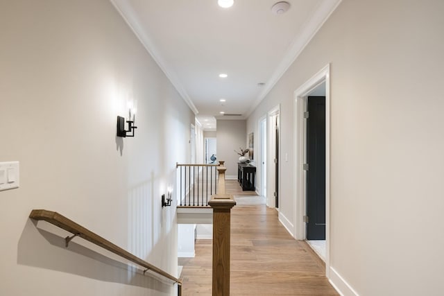 121 Dylan Woods Dr, Nolensville, TN 37135 - corridor with recessed lighting, ornamental molding, light wood finished floors, and an upstairs landing