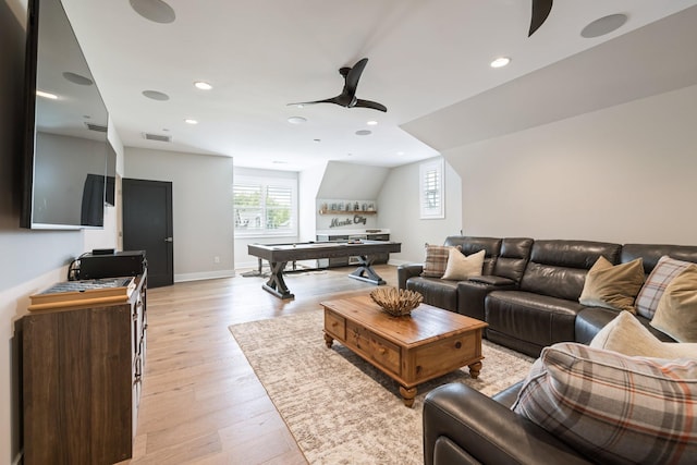 121 Dylan Woods Dr, Nolensville, TN 37135 - living room with visible vents, a ceiling fan, pool table, and light wood-type flooring