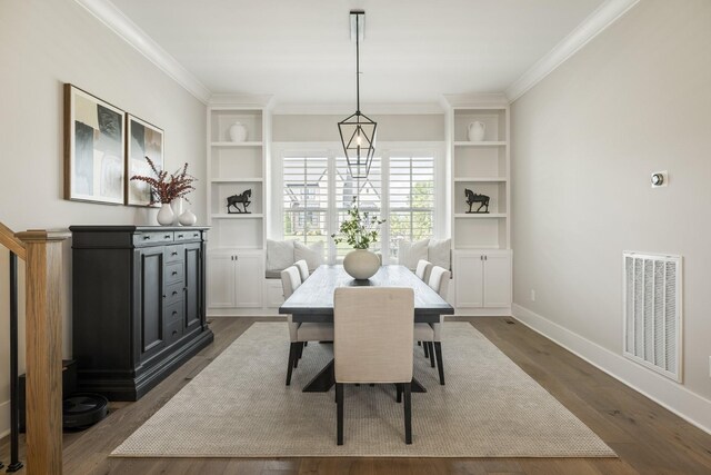 121 Dylan Woods Dr, Nolensville, TN 37135 - dining area with baseboards, ornamental molding, dark wood-style floors, and visible vents