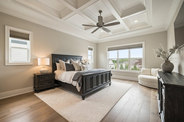 121 Dylan Woods Dr, Nolensville, TN 37135 - bedroom featuring baseboards, beamed ceiling, coffered ceiling, and hardwood / wood-style flooring