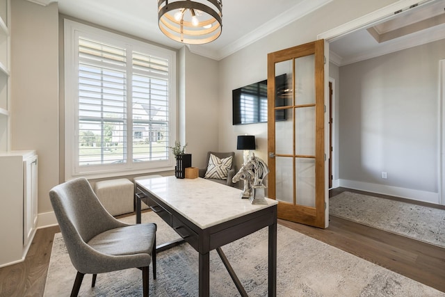 121 Dylan Woods Dr, Nolensville, TN 37135 - office space featuring crown molding, baseboards, french doors, and wood finished floors