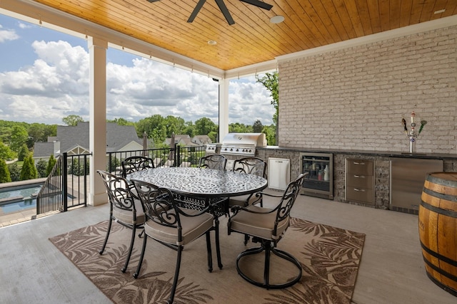 121 Dylan Woods Dr, Nolensville, TN 37135 - view of patio featuring area for grilling, a ceiling fan, outdoor dining space, and wine cooler
