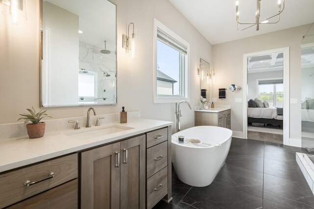 121 Dylan Woods Dr, Nolensville, TN 37135 - ensuite bathroom featuring vanity, a freestanding tub, connected bathroom, a walk in shower, and a chandelier