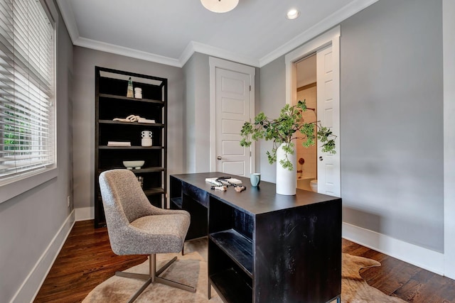 503B Acklen Park Dr, Nashville, TN 37205 - home office featuring baseboards, ornamental molding, wood finished floors, and recessed lighting