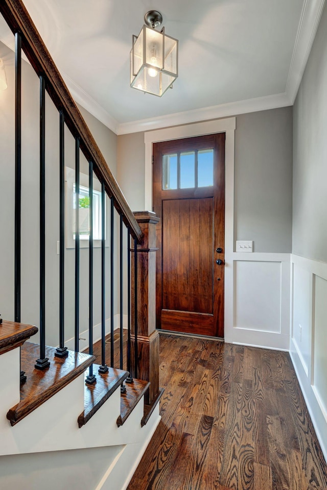 503B Acklen Park Dr, Nashville, TN 37205 - entrance foyer featuring plenty of natural light, ornamental molding, stairway, and dark wood-type flooring