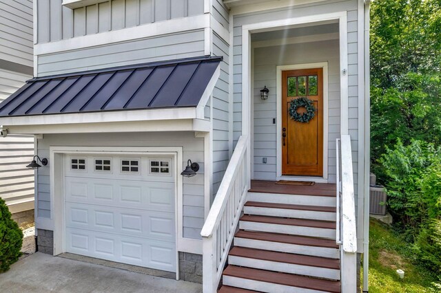 503B Acklen Park Dr, Nashville, TN 37205 - entrance to property with an attached garage, board and batten siding, metal roof, and a standing seam roof
