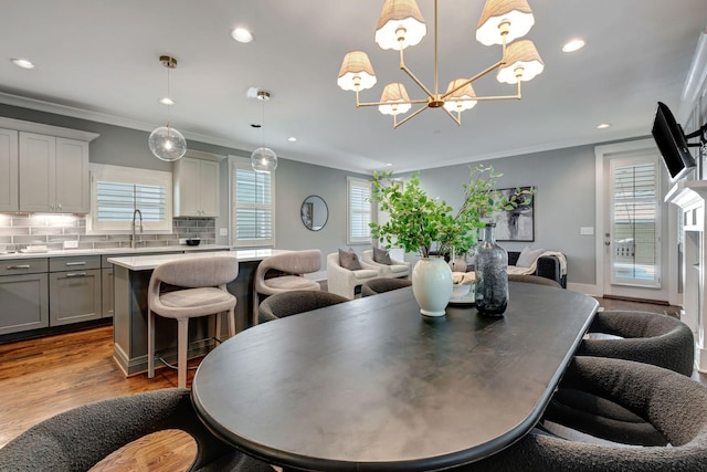 503B Acklen Park Dr, Nashville, TN 37205 - dining space featuring ornamental molding, recessed lighting, and dark wood-style floors