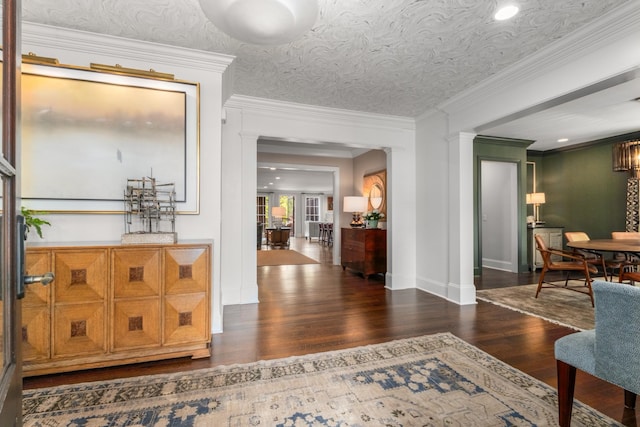 208 Carden Ave, Nashville, TN 37205 - interior space featuring baseboards, ornamental molding, ornate columns, and wood finished floors