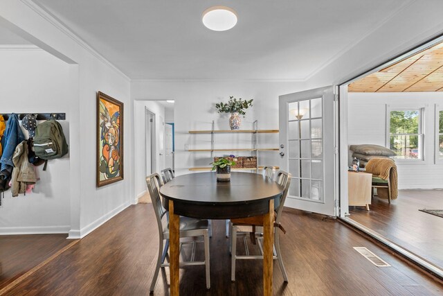 2821 Galesburg Dr, Nashville, TN 37217 - dining area with baseboards, ornamental molding, and dark wood finished floors