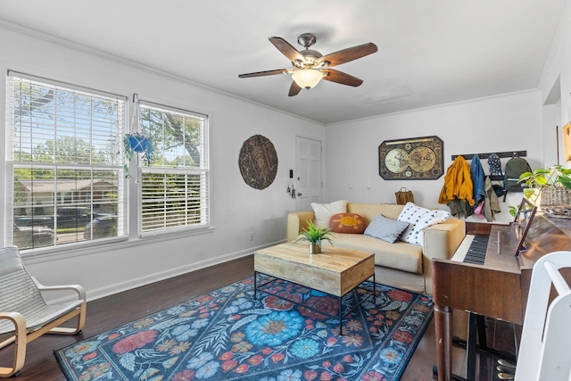 2821 Galesburg Dr, Nashville, TN 37217 - living room with baseboards, ceiling fan, ornamental molding, and wood finished floors