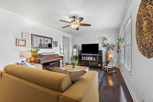 2821 Galesburg Dr, Nashville, TN 37217 - living room with crown molding, baseboards, ceiling fan, and wood finished floors