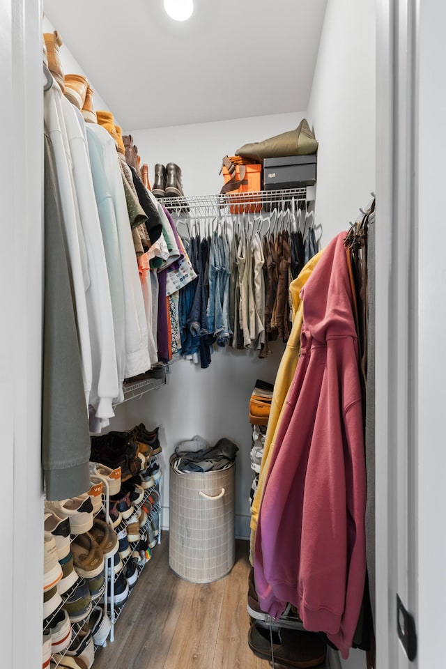 walk in closet featuring wood finished floors