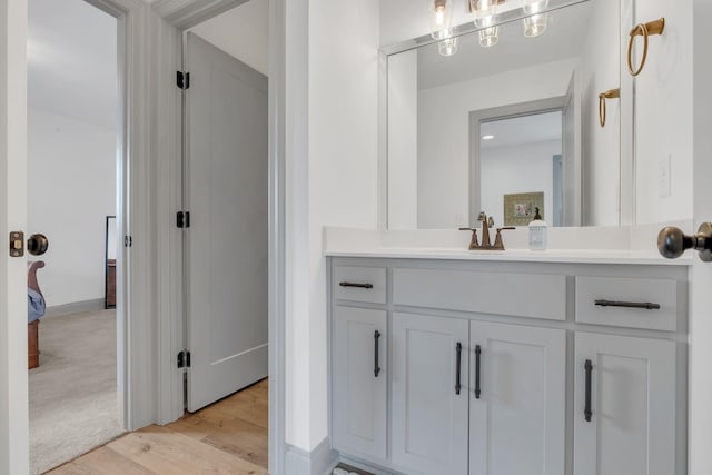 bathroom with wood finished floors and vanity