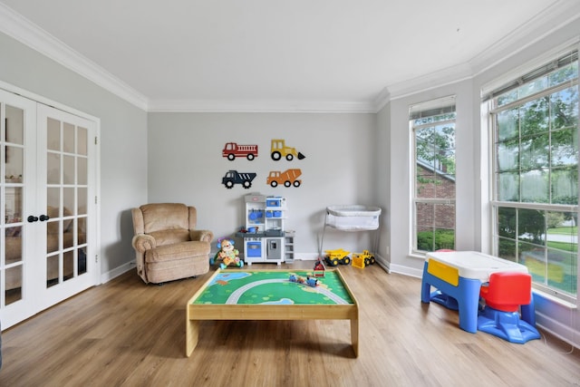 104 Drayton Ct, Franklin, TN 37067 - rec room featuring baseboards, ornamental molding, french doors, and wood finished floors