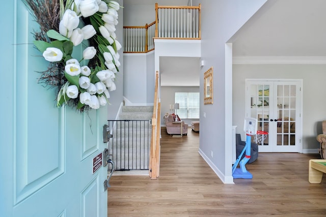 104 Drayton Ct, Franklin, TN 37067 - entryway featuring french doors, stairs, crown molding, and wood finished floors